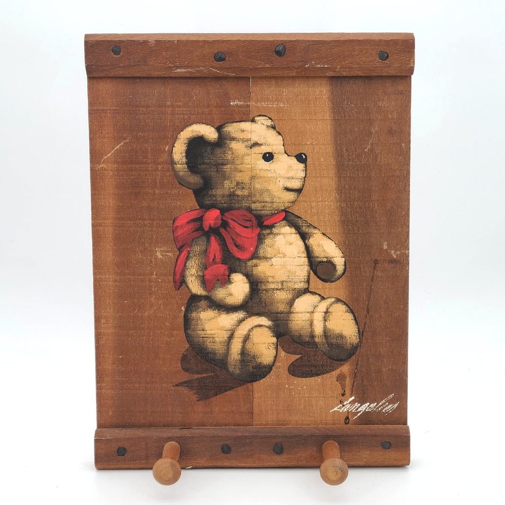 Teddy Bear Coat Hat Rack Langelier Wooden Art Wall Hanging Cottagecore Decor